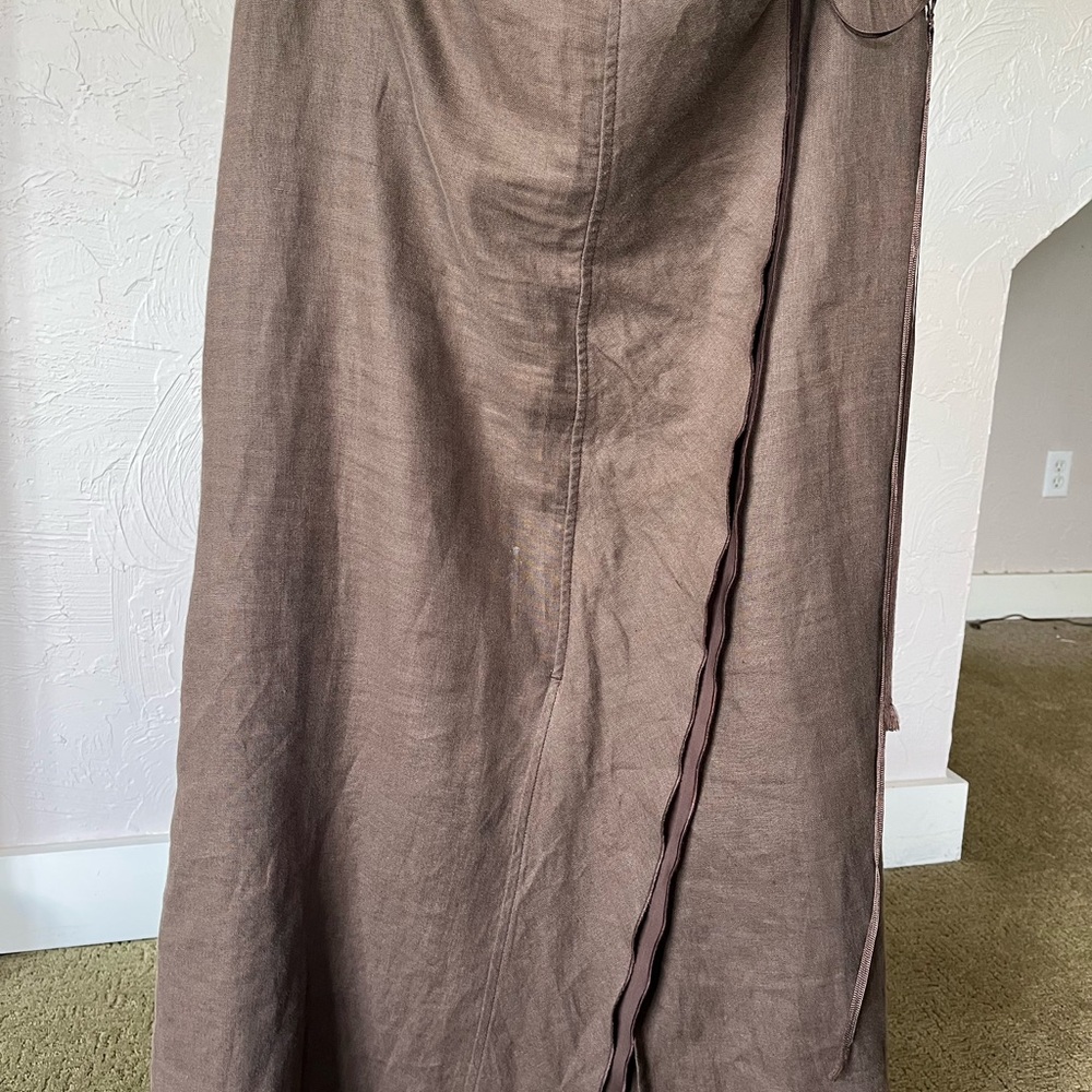 Elegant Brown linen Philippe Adec Paris Women's midi Skirt